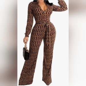 Amazon Essentials Black and Brown Geometric Jumpsuit